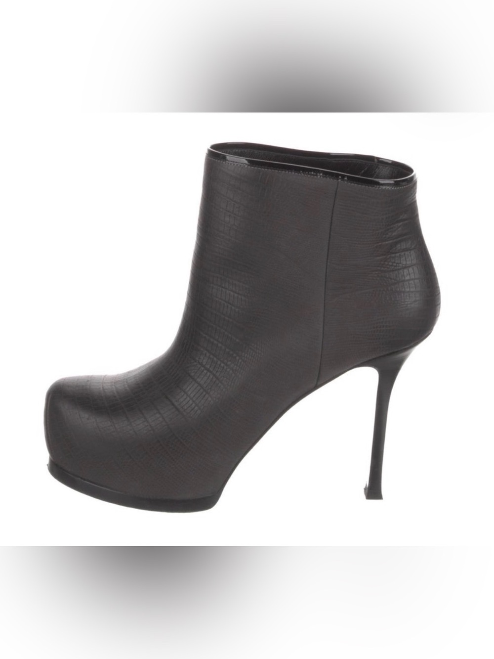 Yves Saint Laurent Black Textured Leather Stiletto Ankle Boot